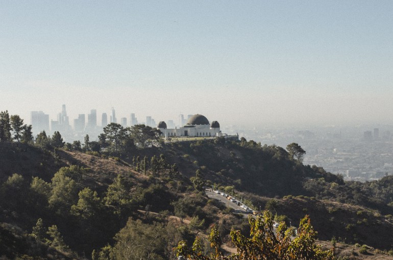 View of the Griffith Observatory from trailhead